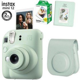 Resim Fujifilm Instax Mini 12 Yeşil Fotoğraf Makinesi 20li Film Ve Pvc Albümlü Çantalı Seti 1 