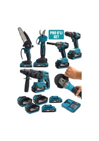 Resim Germany Style PR0-8012 Kömürsüz Şarjlı Kırıcı Delici Hilti + Taşlama + Matkap + Budama Testeresi + Bijon Sökme Akülü 6'lı Set 