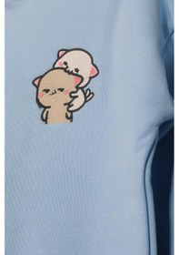 Resim Luess Unisex Çocuk %100 Pamuklu Kedi Nakışlı Kışlık Hırka -açık Mavi 3-4 Yaş 8-9 Yaş Açık Mavi 
