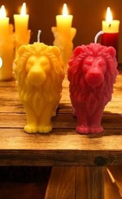 Resim Sarı ve Kırmızı renk 2’li Aslan Mum Galatasaray taraftar renkleri dekoratif mumlar 