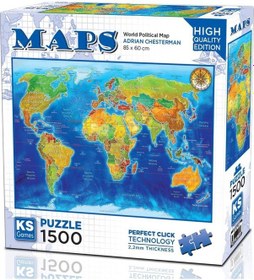 Resim Ks Games 1500 Parça Dünya Siyasi Haritası Puzzle - Adrian Chesterman 