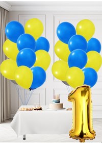 Resim 1 Yaş Sarı Lacivert Taraftar Temalı Doğum Günü Seti Sarı Lacivert Balonlar Altın Folyo Rakam Sarı 