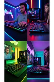 Resim Rampage KB-R66 Bubble USB Gökkuşağı Aydınlatmalı Fransız/Arap Layout Multimedya Klavye 