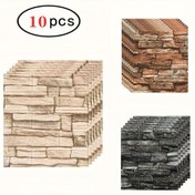 Resim 10 adet Vinil 3D Tuğla ve Ahşap Desenli Duvar Kağıdı - Çıkarılabilir Kendinden Yapışkanlı Köpük Duvar Sticker'ları, Su Geçirmez, Kolay Kurulum, Oturma Odası ve Yatak Odası için Rastgele Eşleşen Desen 