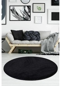 Resim Raschel Carpet Siyah Lüks Raschel Taban Yıkanabilir Kaymaz Taban Yuvarlak Peluş Halı Yolluk Siyah 