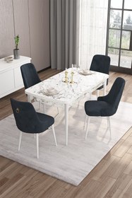 Resim Canisa Are Serisi 80x132 Mdf Açılabilir Beyaz Mermer Desen Masa Ve 4 Antrasit Sandalye 