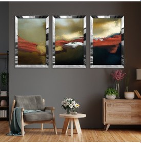 Resim SOYUT DESEN GÜMÜŞ PLEKSİ KENAR 3'LÜ MDF TABLO 