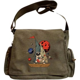 Resim Violon Astronot Unisex Yeşil Postacı Çantası 