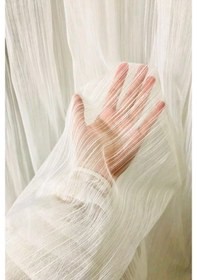 Resim Evdepo Home Kullanıma Hazır Keten Çizgili Tül Perde 