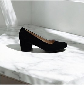 Resim Fiyra 7028 Siyah Süet 5cm Kare Topuklu Bayan Stiletto Ayakkabı Siyah Süet 