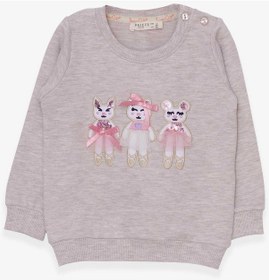 Resim Breeze Kız Çocuk Sweatshirt Sevimli Hayvancıklar Baskılı 1.5-5 Yaş, Bej Melanj-bej Melanj Bej Melanj 