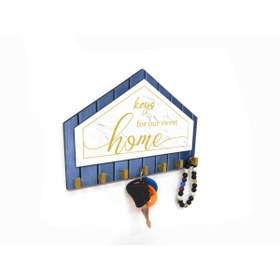 Resim CajuArt Mavi Beyaz Sarı Dekoratif Üçgen Ahşap Desenli Keys For Home Anahtarlık 