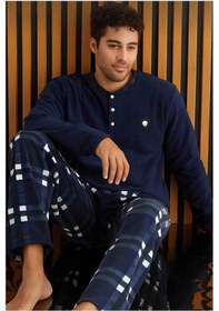 Resim Pijamoni Erkek Düğme Yaka Kışlık Polar Pijama Takımı 6100/13 - 1 Adet Lacivert 