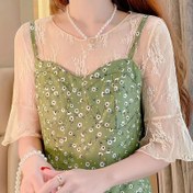 Resim Kadınlar İçin Moda Çiçek Desenli İnce Dantel Camisole, Geniş Kollu ve Spagetti Askılı - Büyük Bedenler İçin Uygun Değil 