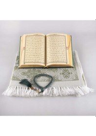 Resim Seccade + Tesbih + Kuran Set Hafız Boy Kadife Zeytin Yeşili 