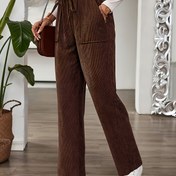 Resim Kadınlar İçin Şık Kalın Kış Pantolonu - Düz Renkli Kahverengi/Siyah/Lacivert/Gri/Bej - Beli Çekmeli ve Cepli Ağır Gramajlı Trousers - Sonbahar/Kış için Yapılı İnce Paça Desen - Resmi & Günlük İş Giyimi - Makinede yıkanabilir Esnemeyan Kumaş - Rahat & Sıcak Tutumlu - Hem Casual hem de Formal Etkinliklerde Uygun, Geniş Paça High Waist Drawstring Bayan Pantolon, Şık İngiliz Tarzı, İlkbaharla Buluşun 