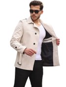 Resim Mero Life Erkek Mevsimlik Astarlı Kemerli Kruvaze Trençkot - Taş Rengi Taş 