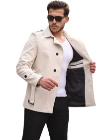 Resim Mero Life Erkek Mevsimlik Astarlı Kemerli Kruvaze Trençkot - Taş Rengi Taş 