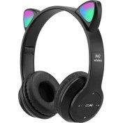 Resim Pazariz P47M Bluetooth Kedi Kulaklık Katlanabilir Sd Kart Girişli Mikrofonlu Kablosuz LED Işıklı 