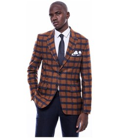 Resim Ekose Sivri Yaka Slim Fit Taba Ceket Taba 