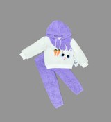 Resim Kışlık Kalın Kumaş Havuç Ve Tavşan Desenli Çocuk Alt Üst Pijama Takımı 