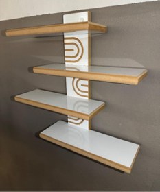 Resim Asimetrik Bohem Ahşap Dekoratif Duvar Rafı 4 Raflı Beyaz 