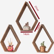 Resim muğla ahşap dekorasyon Ahşap Çokgen Duvar Rafı 3 Lü 
