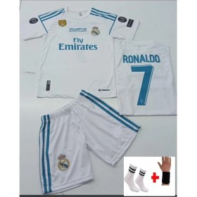 Resim Cristiano Ronaldo Real. Madrid 2018 Beyaz Şampiyonlar Ligi Çocuk Forma T-Shrt Takımı Çorap+Bileklik Hediyeli 