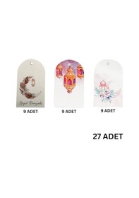 Resim 3lü Ramazan Temalı Hediye, Tebrik Kartı Seti, Delikli Ambalaj Paketleme Etiketleri, 4.5x7.5 Cm, 27 A 
