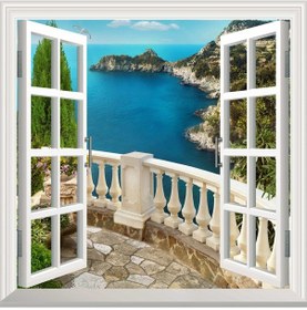 Resim Pencere Poster Duvar Kağıdı Balkon Deniz Yapışkanlı Sticker 
