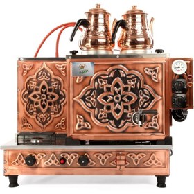 Resim SAFİR ÇAY KAZANLARI Safirim 2 Demlikli Bakır Çay Kazanı Elektrik Doğalgazlı Çay Makinesi Gaz Emniyet Sistemli Semaver 