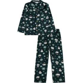 Resim Civil Boys Kardan Adam Baskılı Erkek Çocuk Pijama Takımı Koyu Yeşil 6-9 Yaş Rahat Tasarım 
