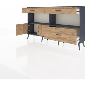 Resim Arges Konsol 2 Raflı 3 Çekmeceli 2 Kapaklı 176x30x99 Antrasit-çam Antrasit-çam 