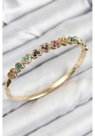 Resim Pirinç Renkli Zirkon Taşlı Sıralı Kalp Model Gold Renk Kadın Kelepçe - Tj-bb7681 Çok Renkli 