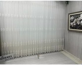 Resim Nivemeshome Roya Altın Işlemeli 5167 1/3 Sık Pileli Tül Perde Apm,Beyaz 100 X 260 