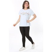 Resim Büyük Beden Bebe Mavisi Pamuk Kumaş Ön Baskılı Kısa Kollu Bluz 65n37807-bebe Mavisi Bebe Mavisi 