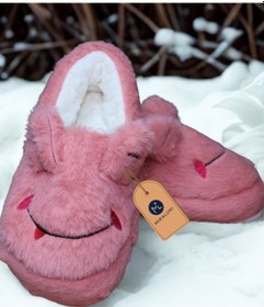 Resim Kadın Pembe Peluş Panduf Ev Terliği Kışlık Sıcak Tutucu, Kaymaz Taban, Sevimli Tasarım Pembe 