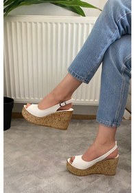 Resim Asmi Shoes Kadın Fenni 10 Cm Dolgu Topuklu Mantar Taban Ayakkabı Beyaz 