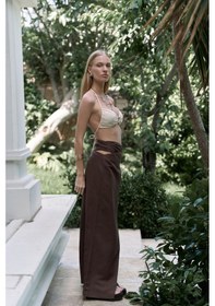 Resim Mai Collection Mai Studios Co. Fabriyonto Asimetrik Kahve Uzun Etek Kahve 