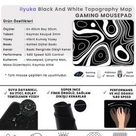 Resim İlyuka Mousepad 40x30cm Gaming Oyuncu Mp384030 Black White Map 