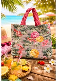 Resim Ky Atelier Çiçek Desenli Renkli Kapitone Plaj Çanta- El Yapımı Clutch- Abiye & Günlük Kullanım- Şık Kadın Çanta Çok renkli 
