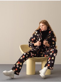 Resim Xint Yüksek Bel Pamuklu Regular Fit Desenli Pantolon 23KB01201141-01 Siyah 