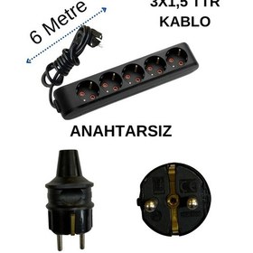 Resim Avarson 5'li Beşli Priz Topraklı Kablolu Siyah 3x1,5 Ttr 6 Altı Metre 