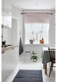 Resim Naturel Potlu Ekose Tül Perde Retro Kahve Rengi 