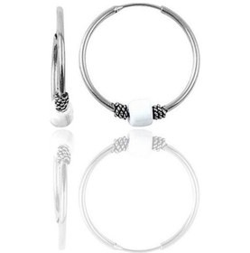 Resim Gümüş 14 Mm Beyaz Taşlı Halka Küpe 