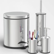 Resim Zilan 4 Lü Banyo Seti 3 Lt Pedallı Çöp Kovası Sabunluk Diş Fırçalık Wc Fırçası 