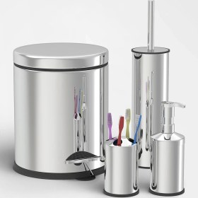 Resim Zilan 4 Lü Banyo Seti 3 Lt Pedallı Çöp Kovası Sabunluk Diş Fırçalık Wc Fırçası 