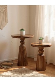 Resim ASELYA HOME Doğal Ahşap 2’li Set Mantar Yan Sehpa Modern Fiskos Zigon Çiçeklik 