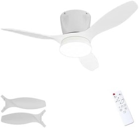 Resim Tavan Vantilatörü LED Avize Armatür 45W 54CM 3 Kanatlı Sessiz DC Motor Uzaktan Kumandalı 3 Kademeli Fan Zamanlayıcı Gece Lambası Modu Akıllı LED Aydınlatma Beyaz 