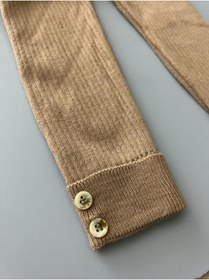 Resim Sparrow Laurel Toprak Rengi Yüksek Bel Düğme Detaylı Unisex Triko Fitilli Esnek Tayt - 3 Ay Ile 6 Yaş Arası 